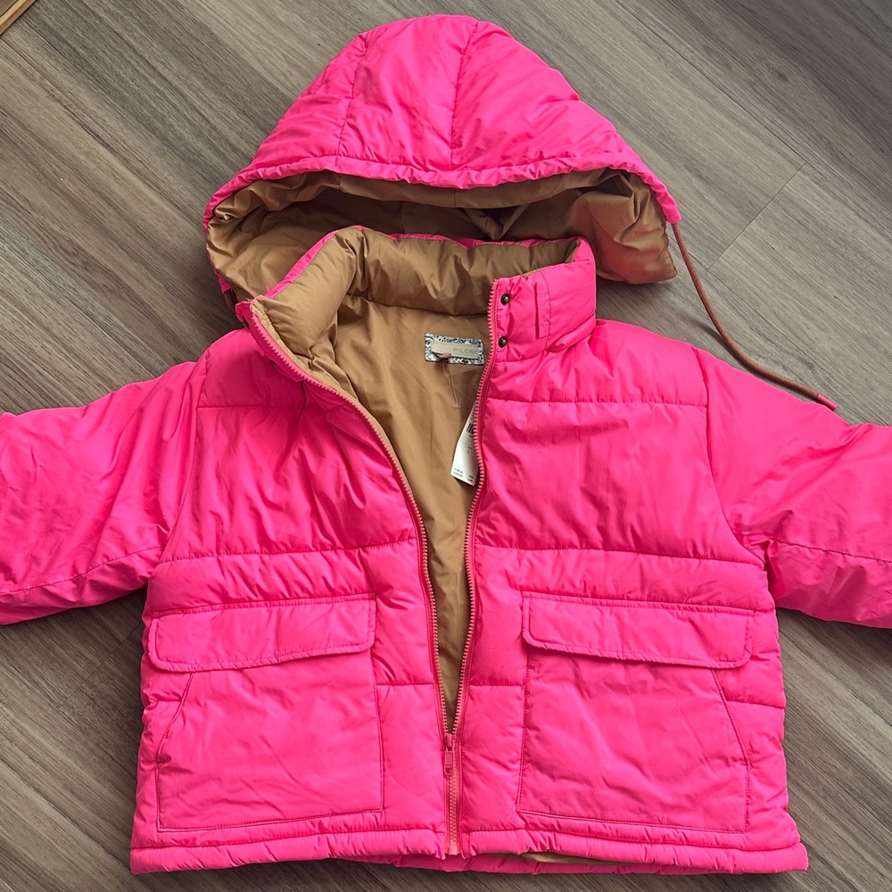 Pilcro Bright Pink Puffer Jacket